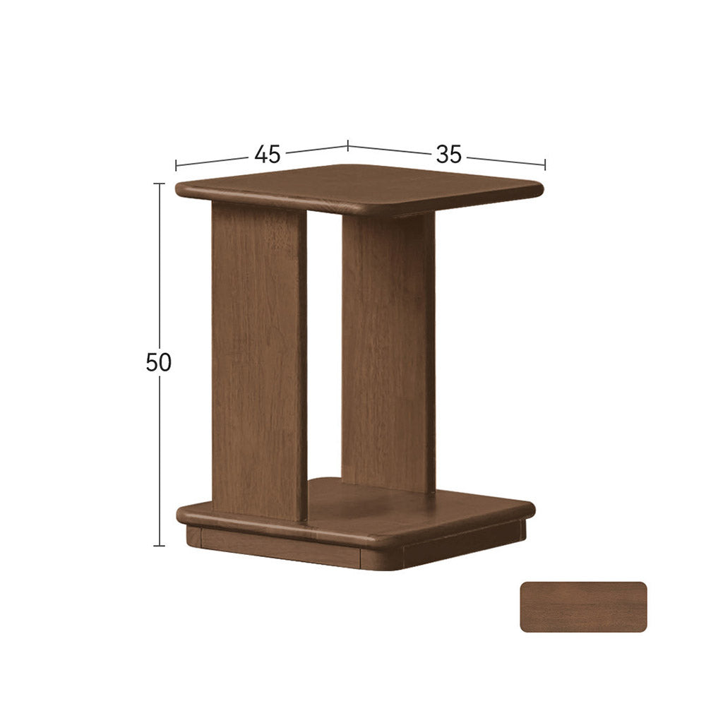Mantinos Solid Rubber Wood C-Shape Side Table with Caster Wheels