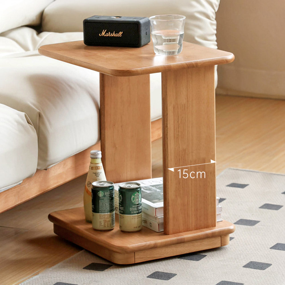 Mantinos Solid Rubber Wood C-Shape Side Table with Caster Wheels