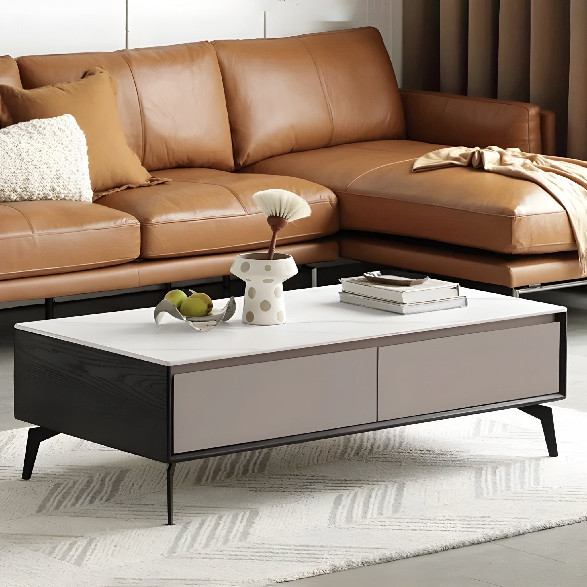 Marsta Solid Oak Coffee Table | square coffee table with marble top for NZ local | Oak Furniture Store