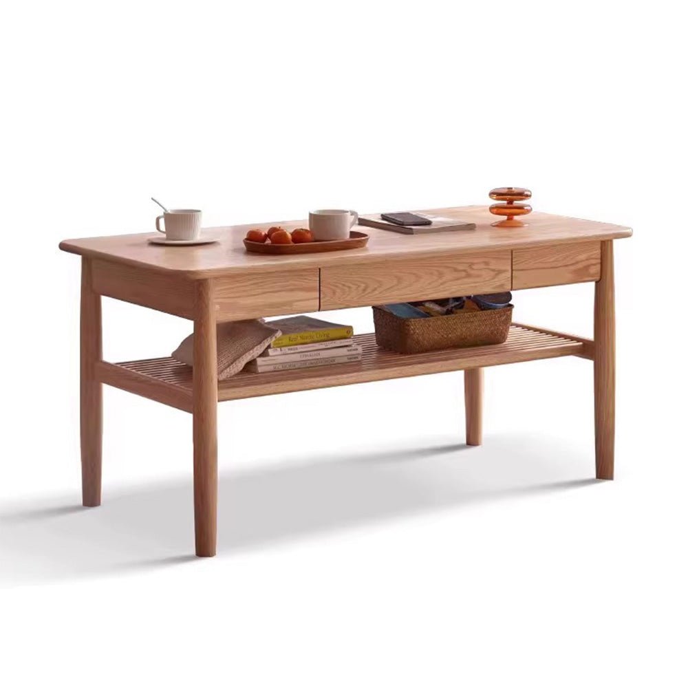 Mayen Natural Solid Oak Tall Coffee Table | square coffee table with storage for NZ living room | Oak Furniture Store