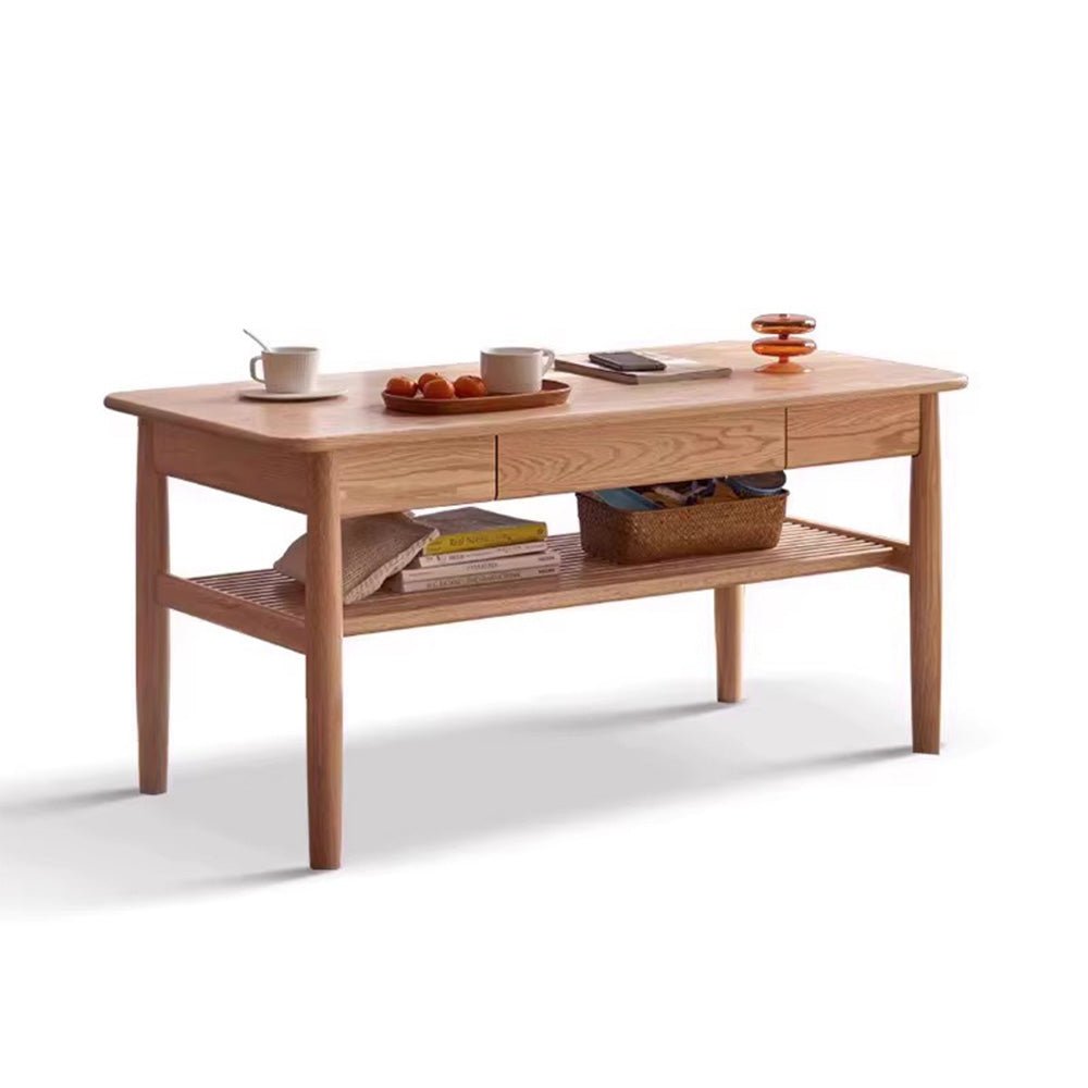 Mayen Natural Solid Oak Tall Coffee Table | square coffee table with storage for NZ living room | Oak Furniture Store