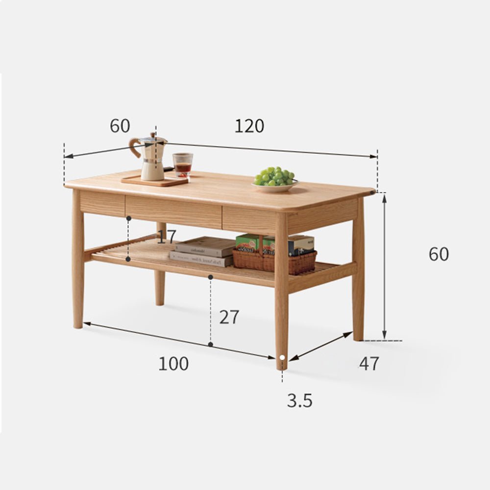 Mayen Natural Solid Oak Tall Coffee Table | square coffee table with storage for NZ living room | Oak Furniture Store