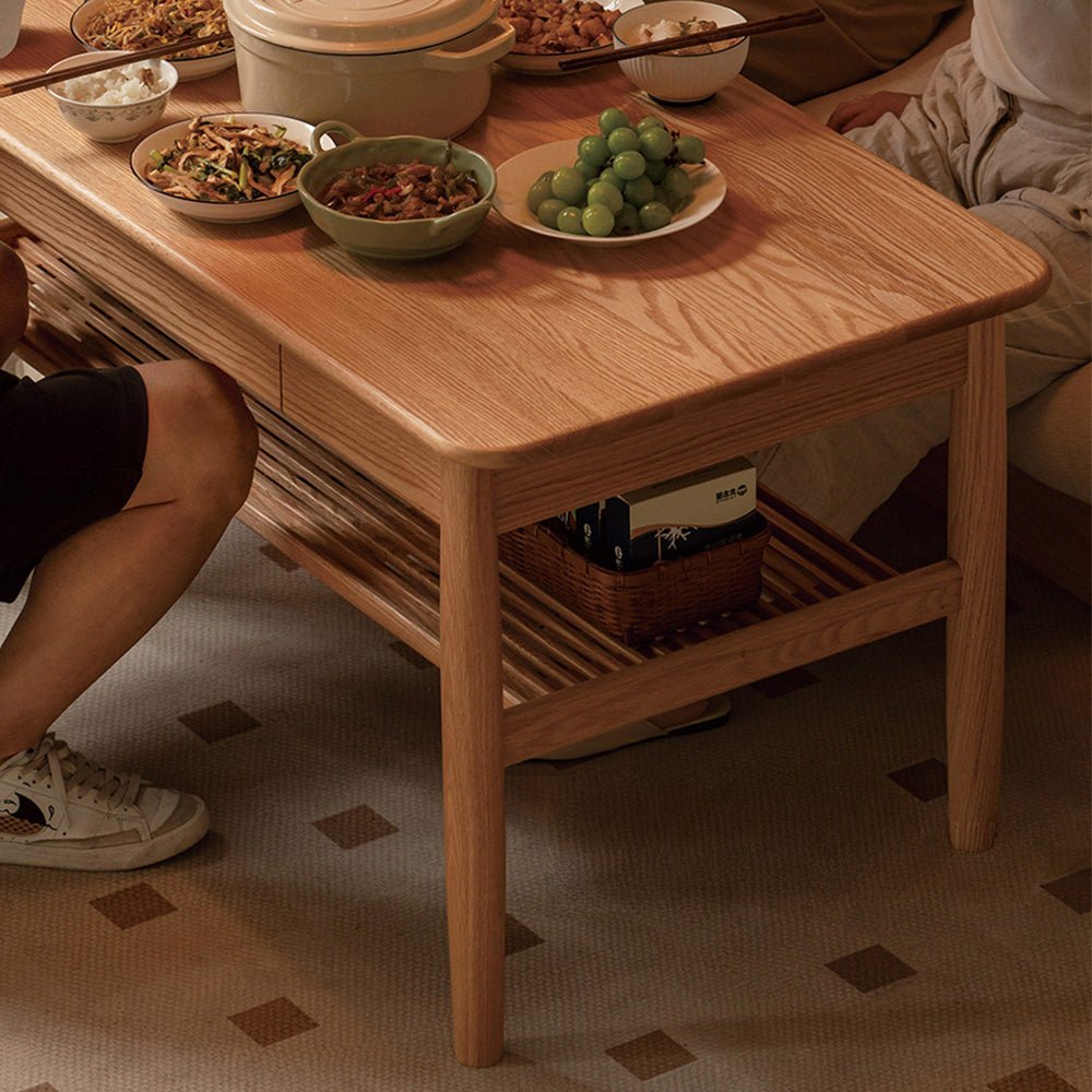 Mayen Natural Solid Oak Tall Coffee Table | square coffee table with storage for NZ living room | Oak Furniture Store