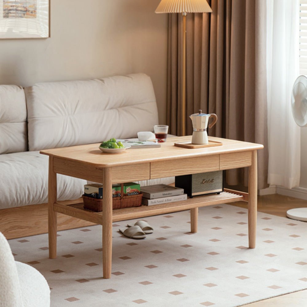 Mayen Natural Solid Oak Tall Coffee Table | square coffee table with storage for NZ living room | Oak Furniture Store