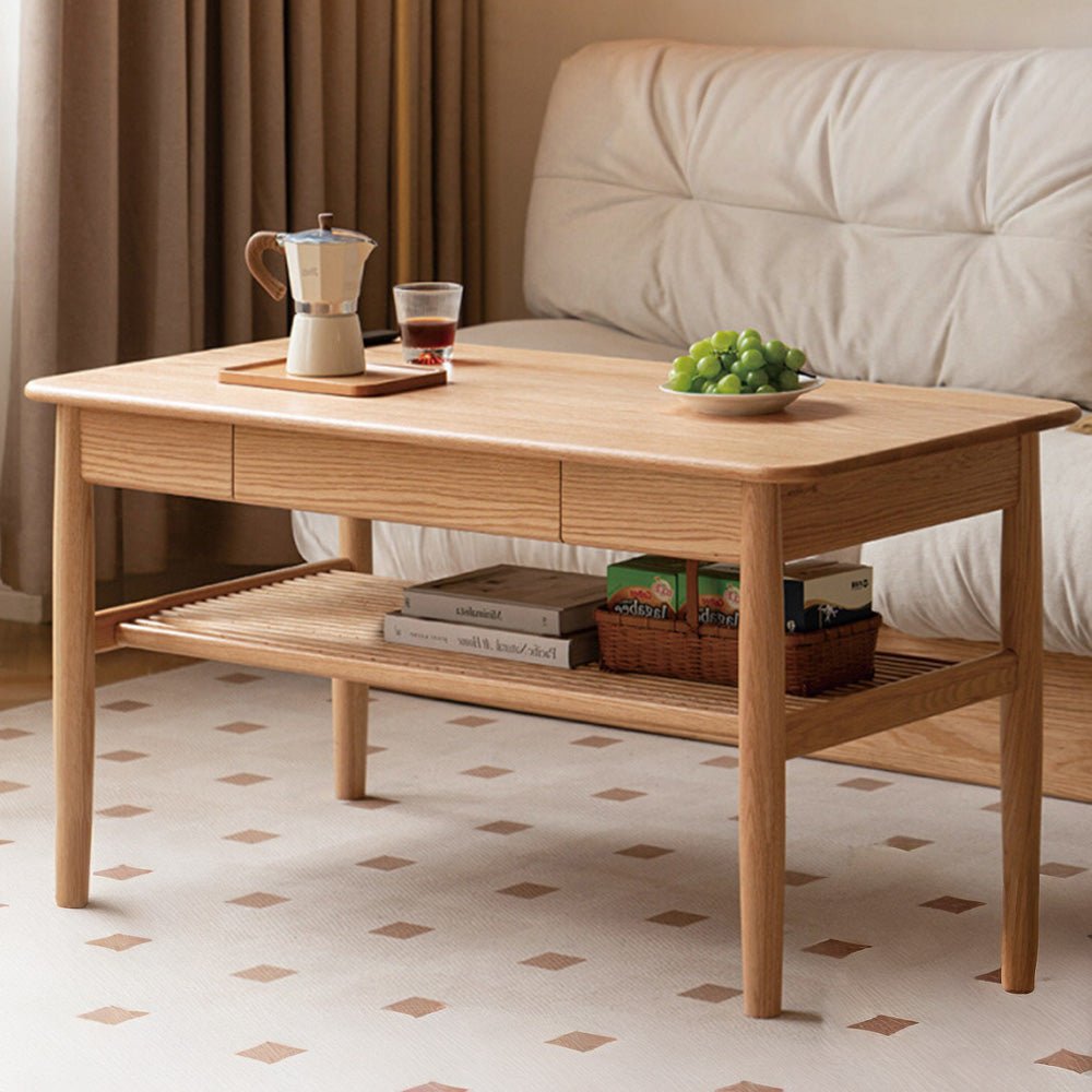 Mayen Natural Solid Oak Tall Coffee Table | square coffee table with storage for NZ living room | Oak Furniture Store