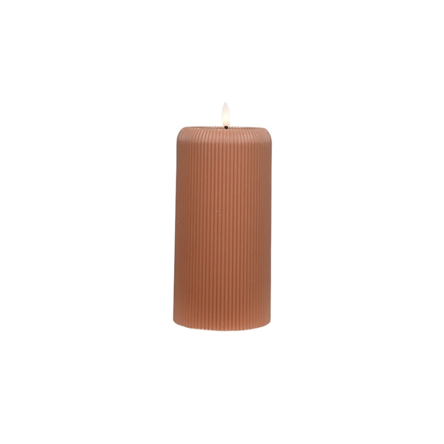 Medium LED Ribbed Pillar Candle - Lt Brown FXC771MLTBR