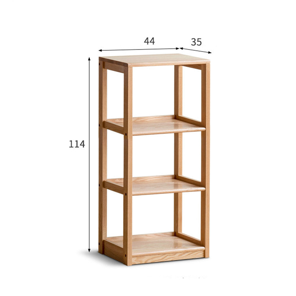 Medolla natural solid oak storage shelf with open shelving used as a bookshelf