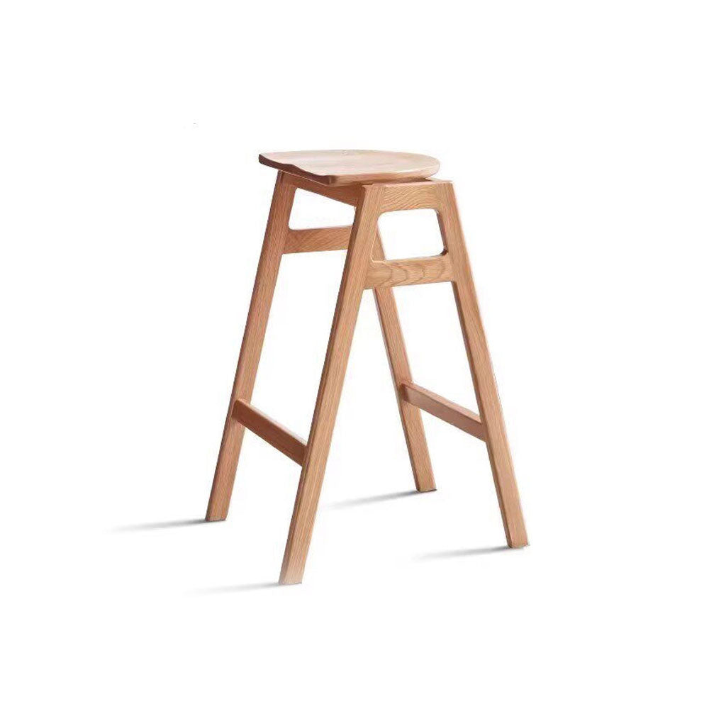 Mergo solid oak bar stool with stackable A-frame design and footrest, shown in natural oak finish with 69.5cm height.