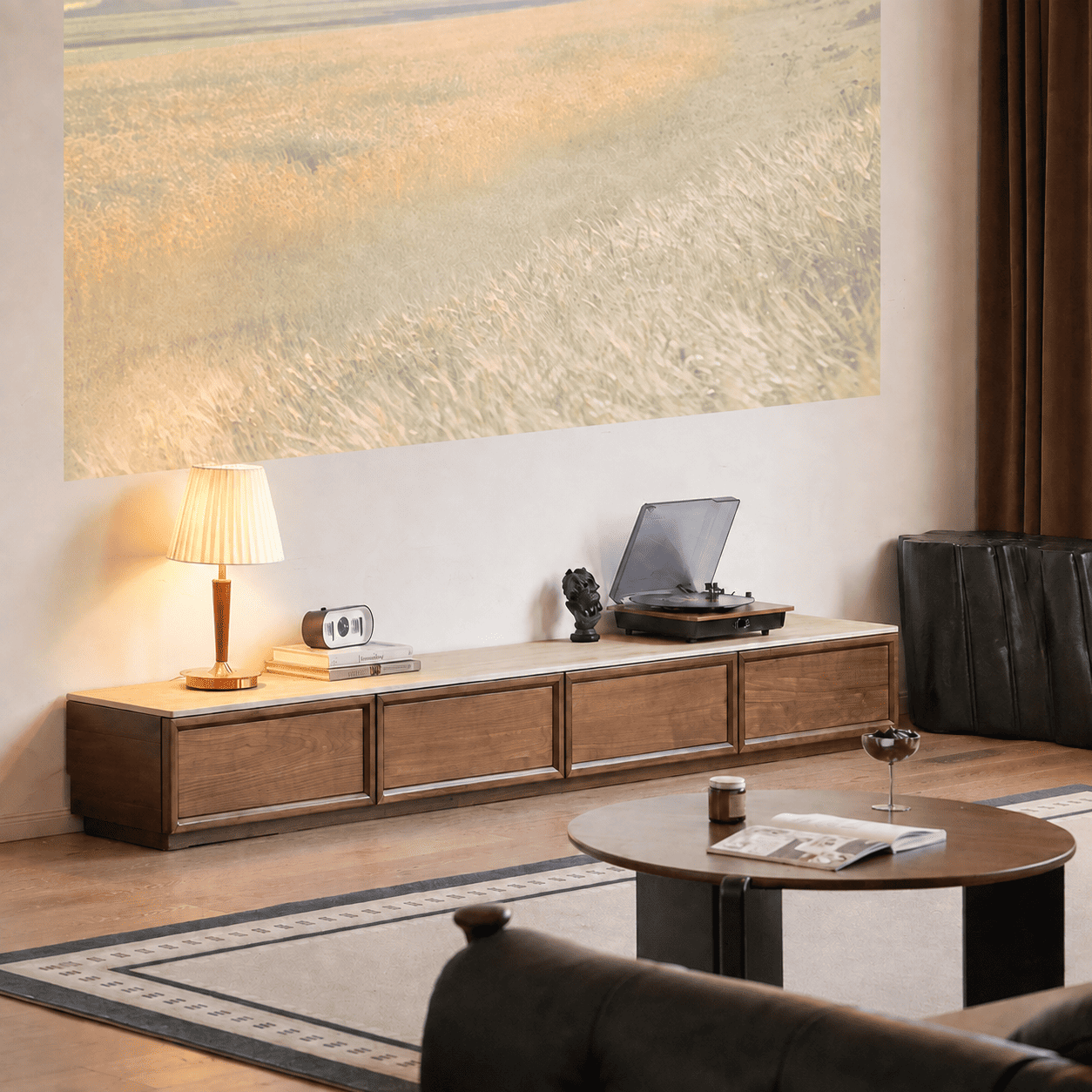 Mesa Natural Solid Walnut Entertainment Unit with Ceramic Top
