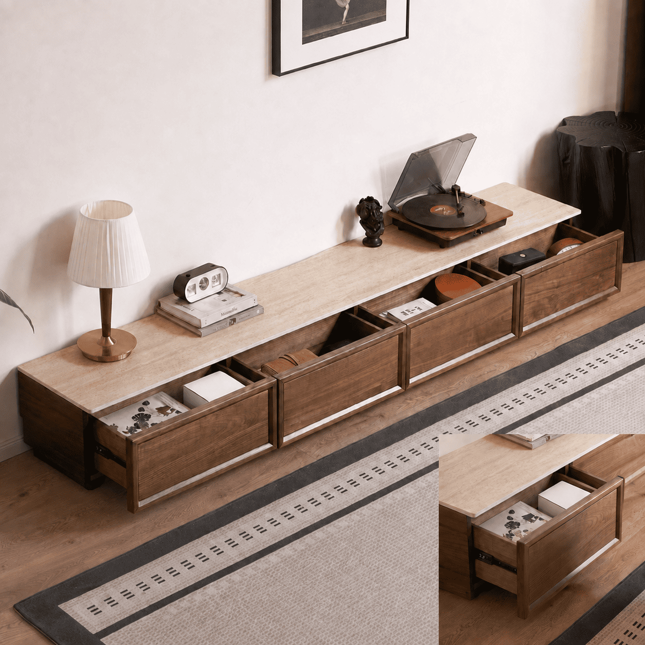 Mesa Natural Solid Walnut Entertainment Unit with Ceramic Top