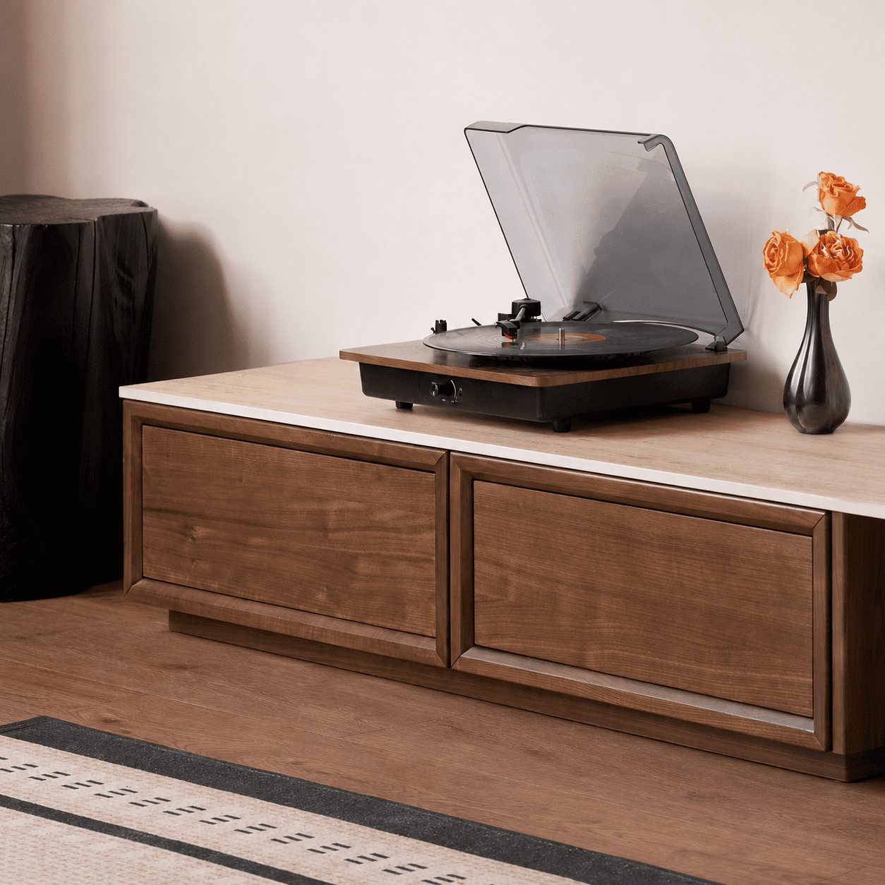 Mesa Natural Solid Walnut Entertainment Unit with Ceramic Top