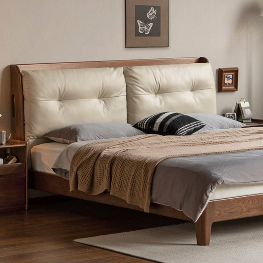 Messina Solid Oak in Walnut Colour Cushion Back Bed Frame | Oak Furniture Store