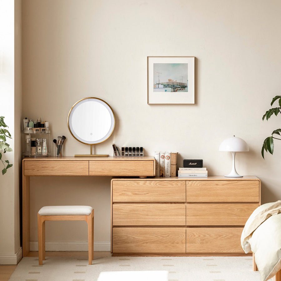 Millbourn Solid Oak Extending Turning Dressing Table with Chest of Drawers | Oak Furniture Store