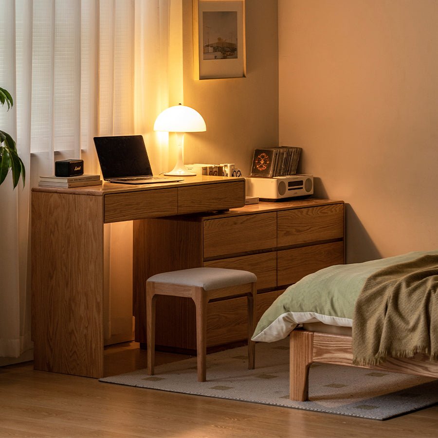 Millbourn Solid Oak Extending Turning Dressing Table with Chest of Drawers | Oak Furniture Store