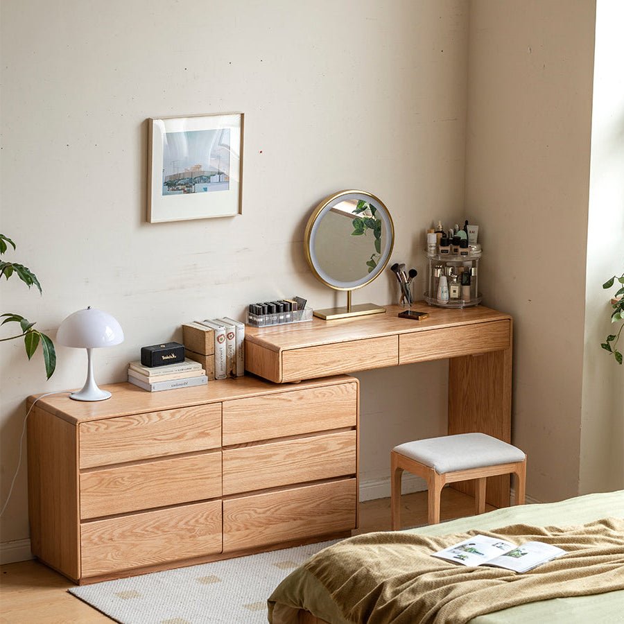 Millbourn Solid Oak Extending Turning Dressing Table with Chest of Drawers | Oak Furniture Store