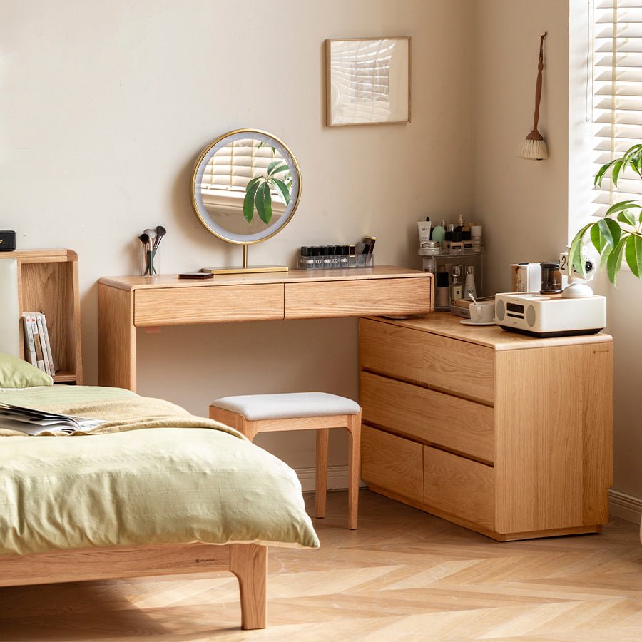 Millbourn Solid Oak Extending Turning Dressing Table with Chest of Drawers | Oak Furniture Store