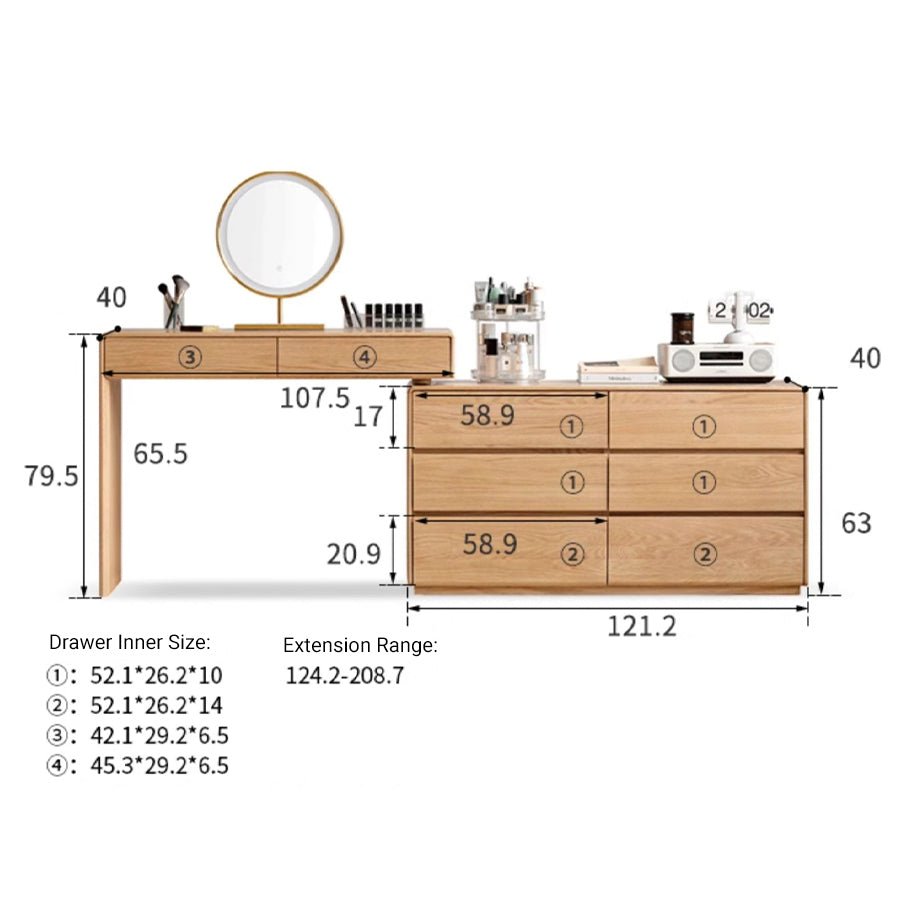 Millbourn Solid Oak Extending Turning Dressing Table with Chest of Drawers | Oak Furniture Store