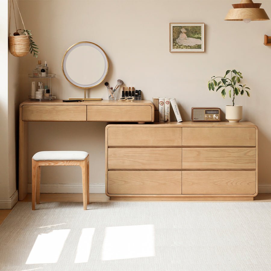 Millburn Solid Ash Extending Turning Dressing Table with Chest of Drawers | Oak Furniture Store