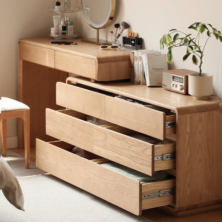 Millburn Solid Ash Extending Turning Dressing Table with Chest of Drawers | Oak Furniture Store