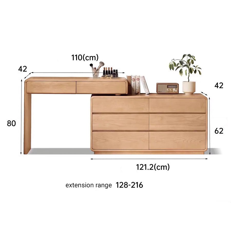 Millburn Solid Ash Extending Turning Dressing Table with Chest of Drawers | Oak Furniture Store