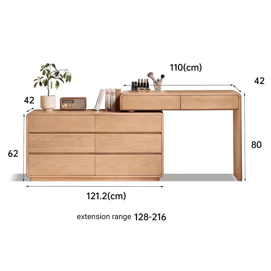Millburn Solid Ash Extending Turning Dressing Table with Chest of Drawers | Oak Furniture Store