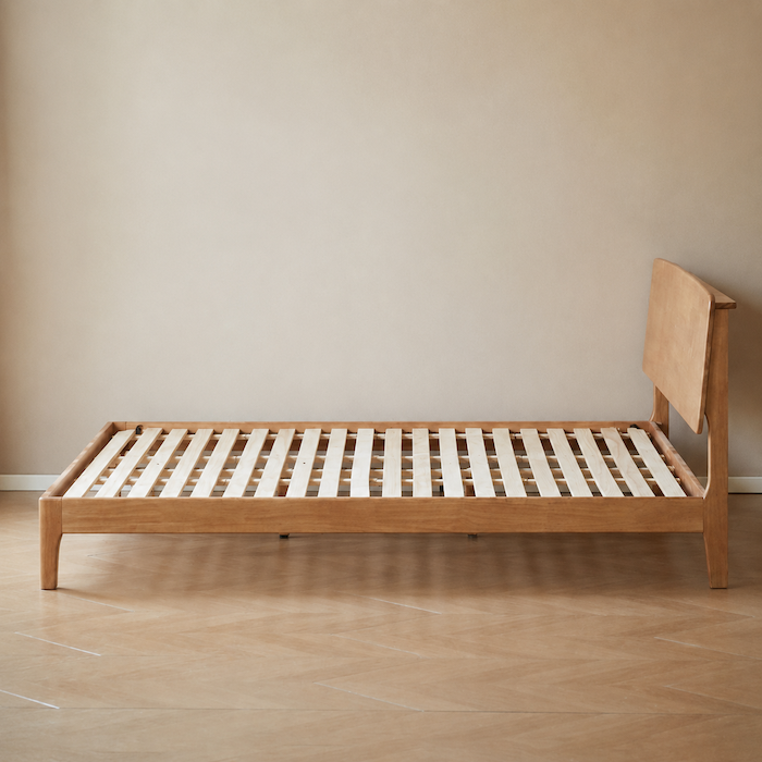 Mirandola Natural Solid Rubber Wood Bed Frame with Adjustable Headboard