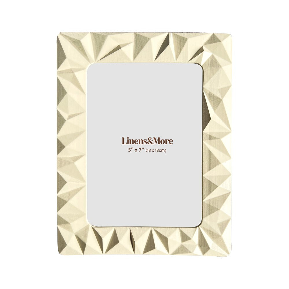 Modern geometric pearl photo frame with faceted metallic design for 5 x 7 inch photos
