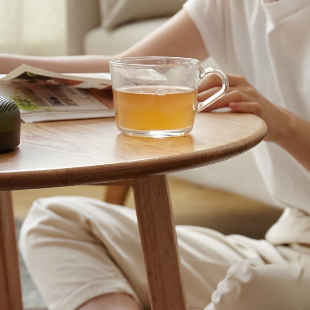 Moissac Natural Solid Oak Round Coffee Table | round coffee table with marble top for NZ living room | Oak Furniture Store