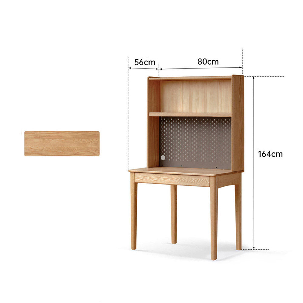 Monte natural solid oak desk with hutch featuring pegboard, shelves, and compact design