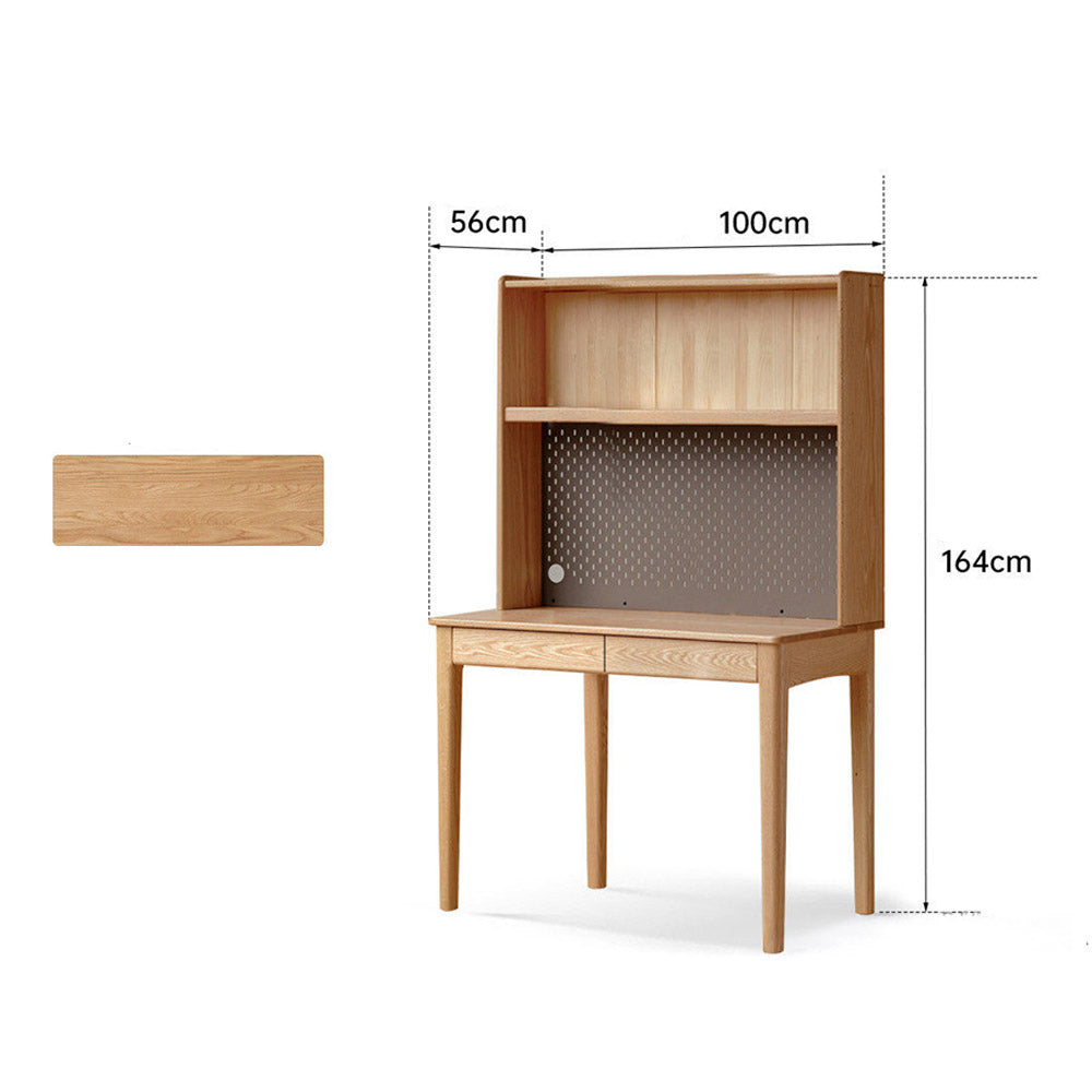 Monte natural solid oak desk with hutch featuring pegboard, shelves, and compact design