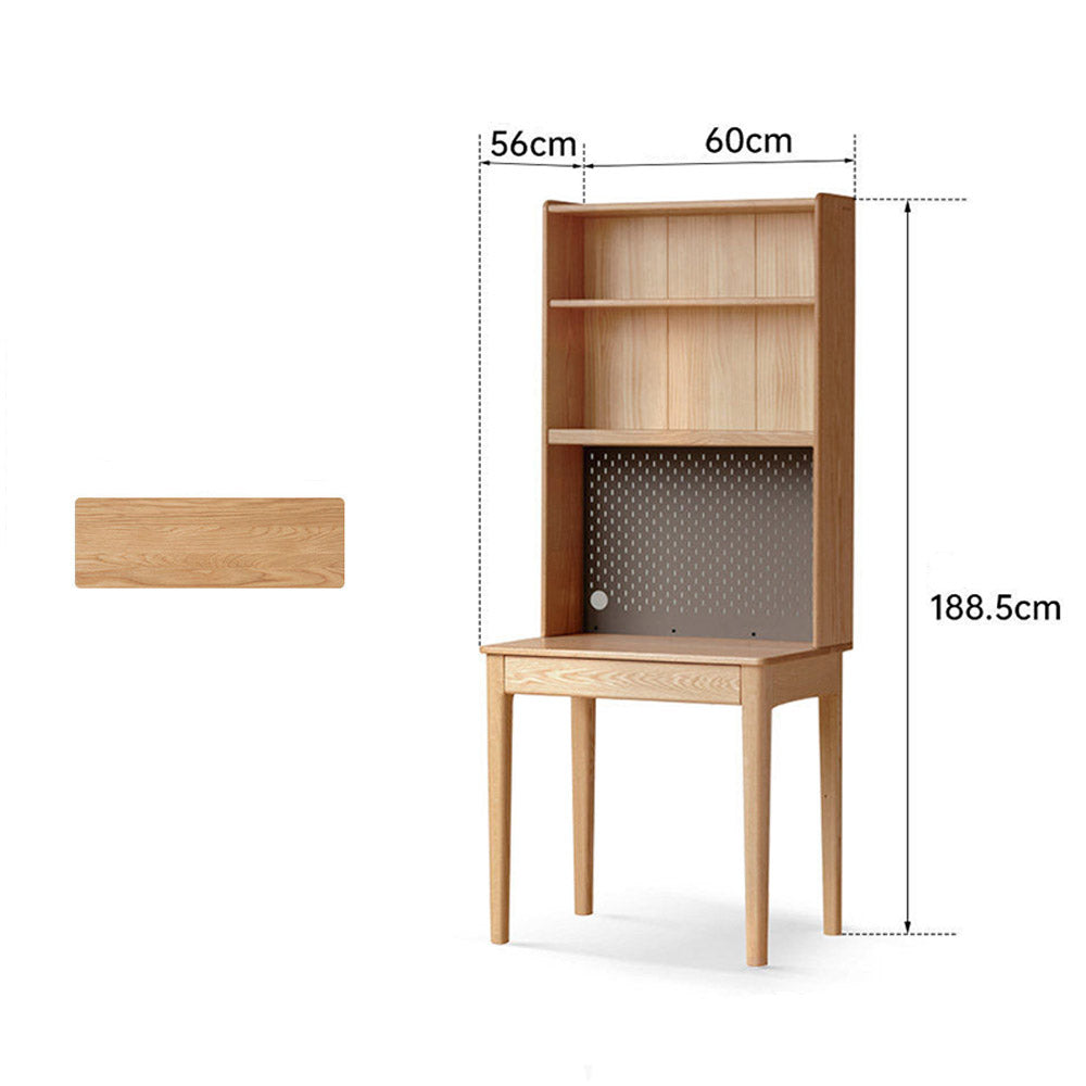 Monte natural solid oak desk with hutch featuring pegboard, shelves, and compact design