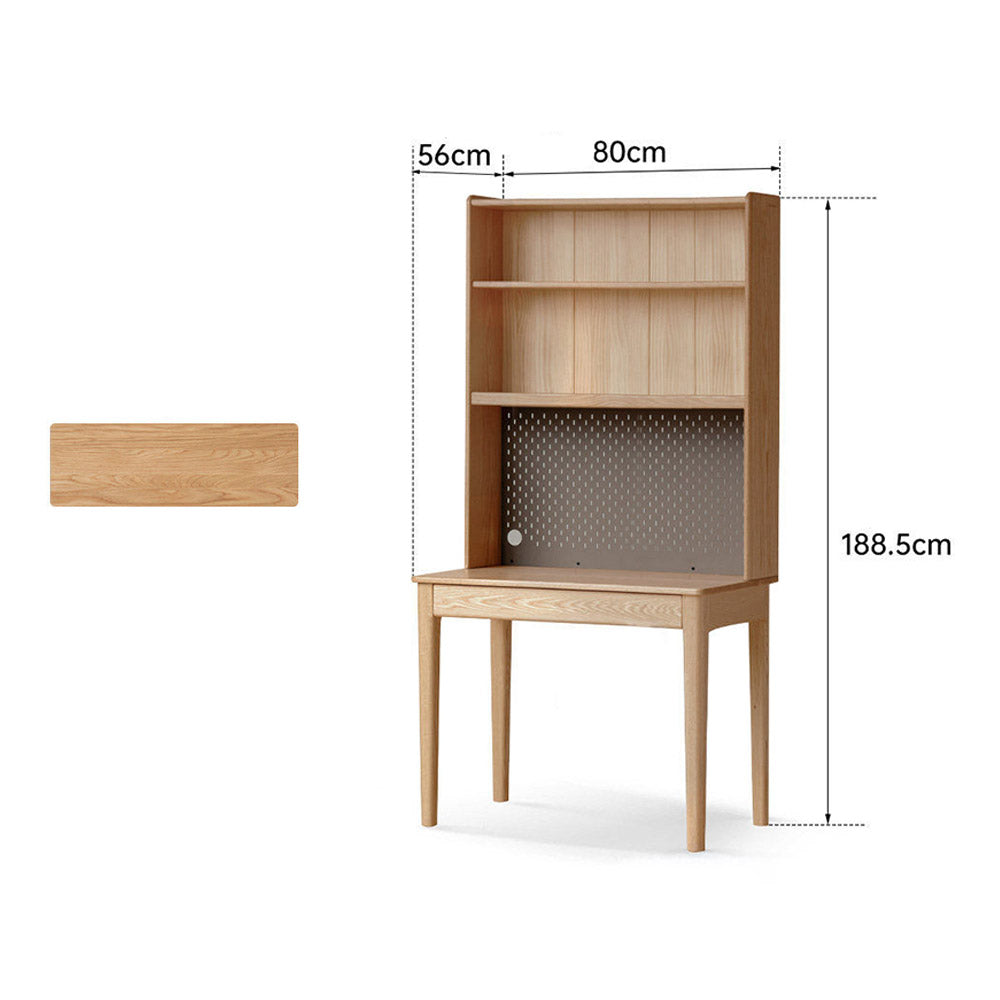 Monte natural solid oak desk with hutch featuring pegboard, shelves, and compact design