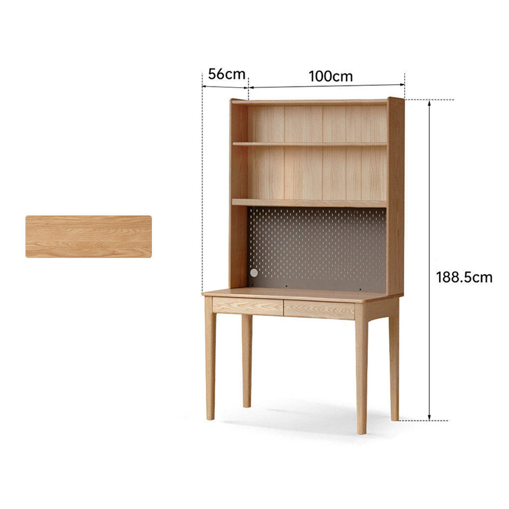 Monte natural solid oak desk with hutch featuring pegboard, shelves, and compact design