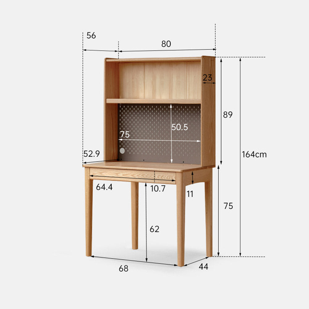 Monte natural solid oak desk with hutch featuring pegboard, shelves, and compact design