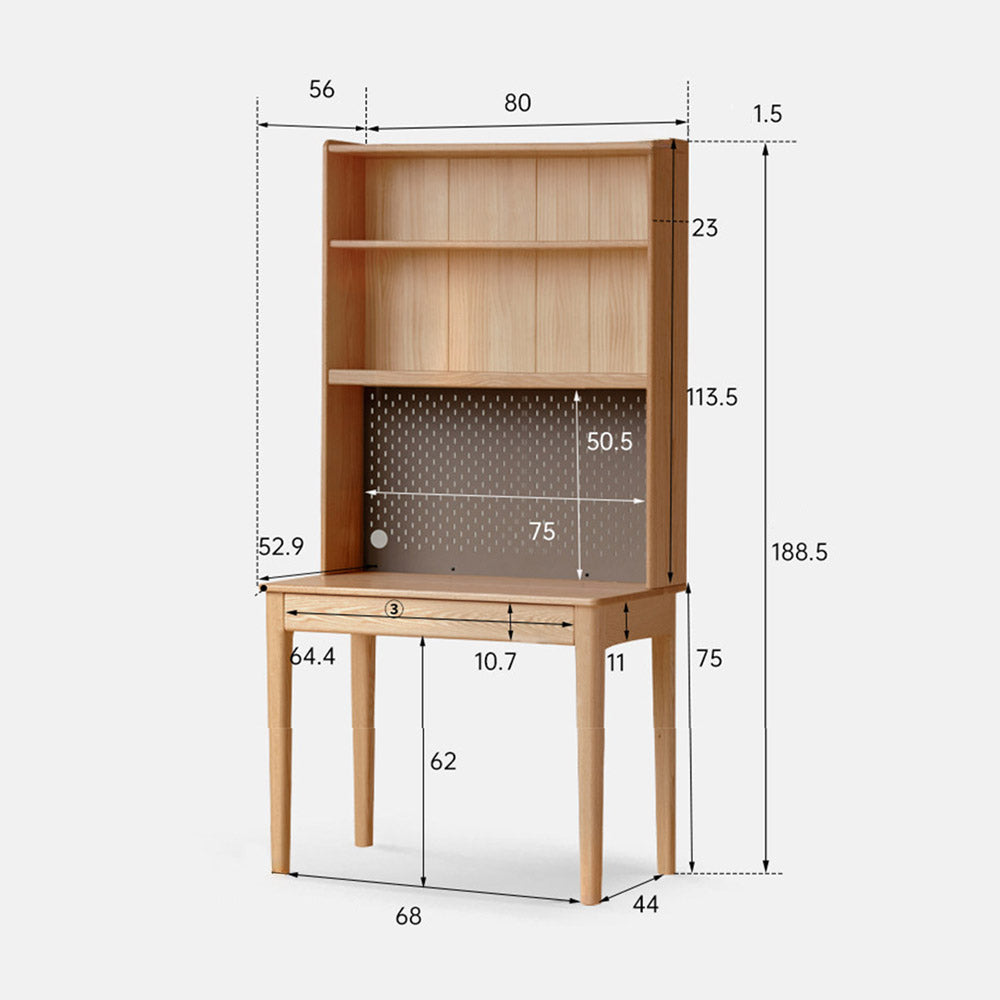 Monte natural solid oak desk with hutch featuring pegboard, shelves, and compact design