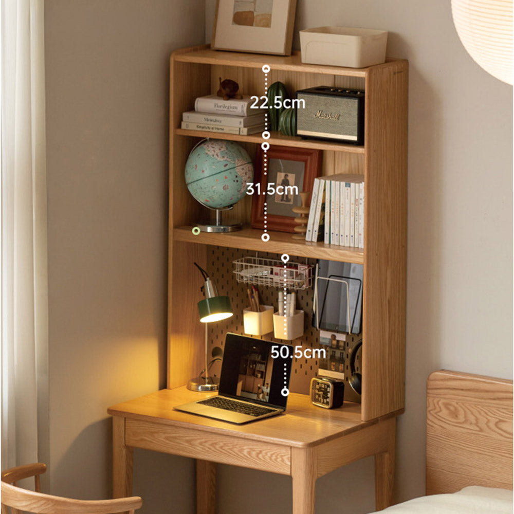 Monte natural solid oak desk with hutch featuring pegboard, shelves, and compact design