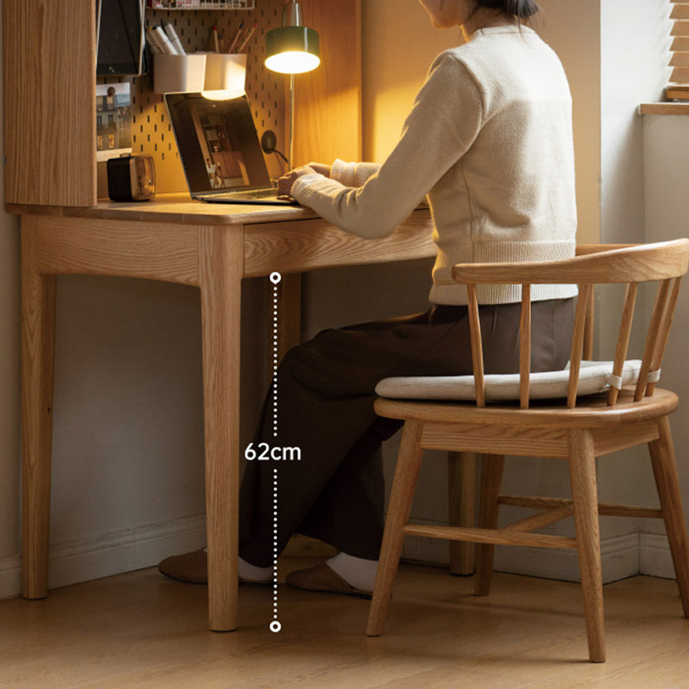 Monte natural solid oak desk with hutch featuring pegboard, shelves, and compact design
