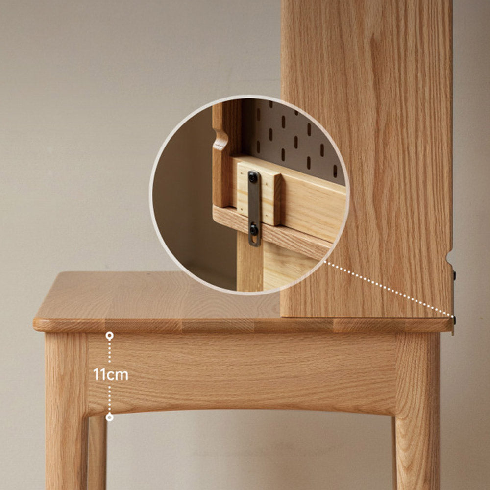 Monte natural solid oak desk with hutch featuring pegboard, shelves, and compact design