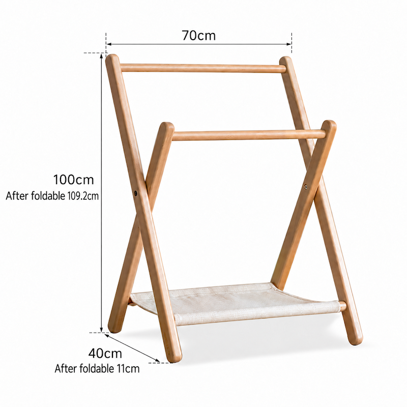 Naila 70 cm natural solid beech folding coat rack dimension guide