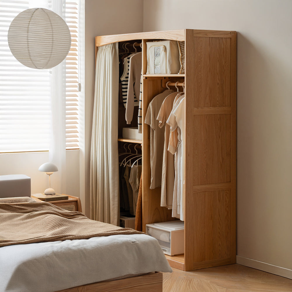 Naila Natural Solid Oak Wardrobe with Curtain