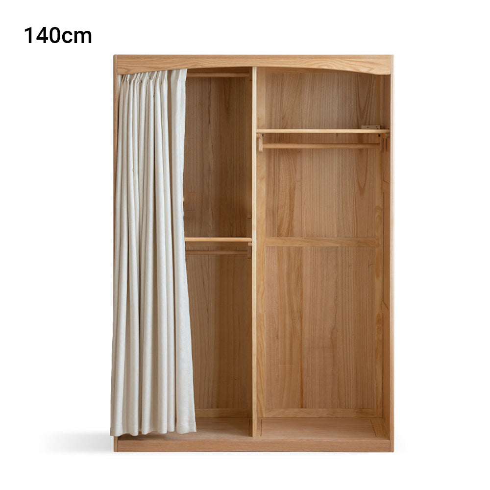 Naila Natural Solid Oak Wardrobe with Curtain