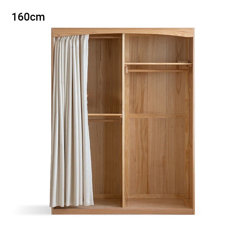 Naila Natural Solid Oak Wardrobe with Curtain