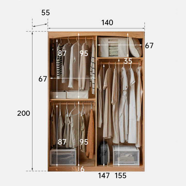 Naila Natural Solid Oak Wardrobe with Curtain – Oak Furniture Store New ...