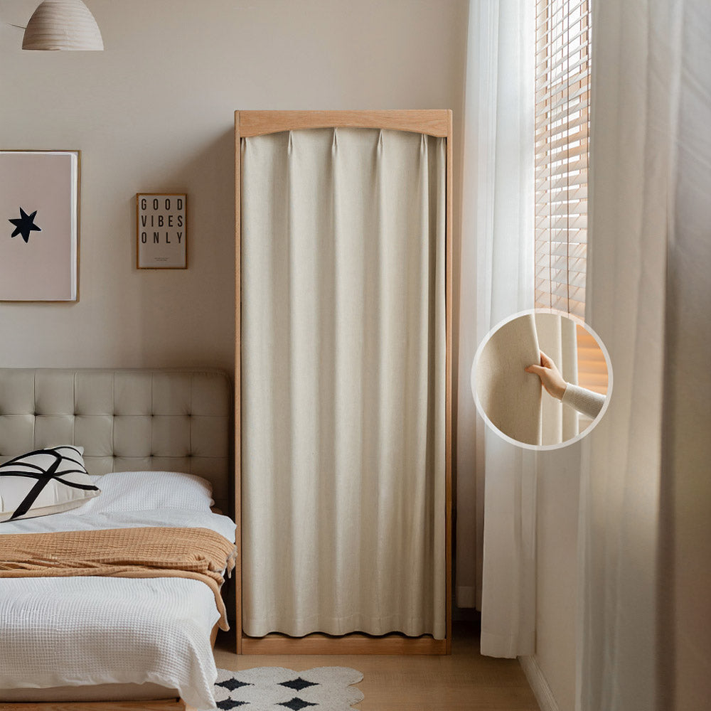 Naila Natural Solid Oak Wardrobe with Curtain