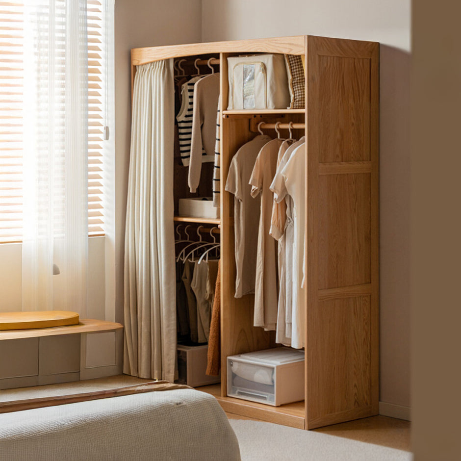 Naila Natural Solid Oak Wardrobe with Curtain – Oak Furniture Store New ...