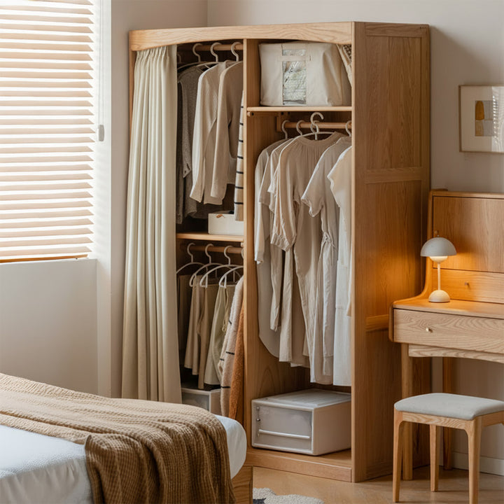 Naila Natural Solid Oak Wardrobe with Curtain – Oak Furniture Store New ...