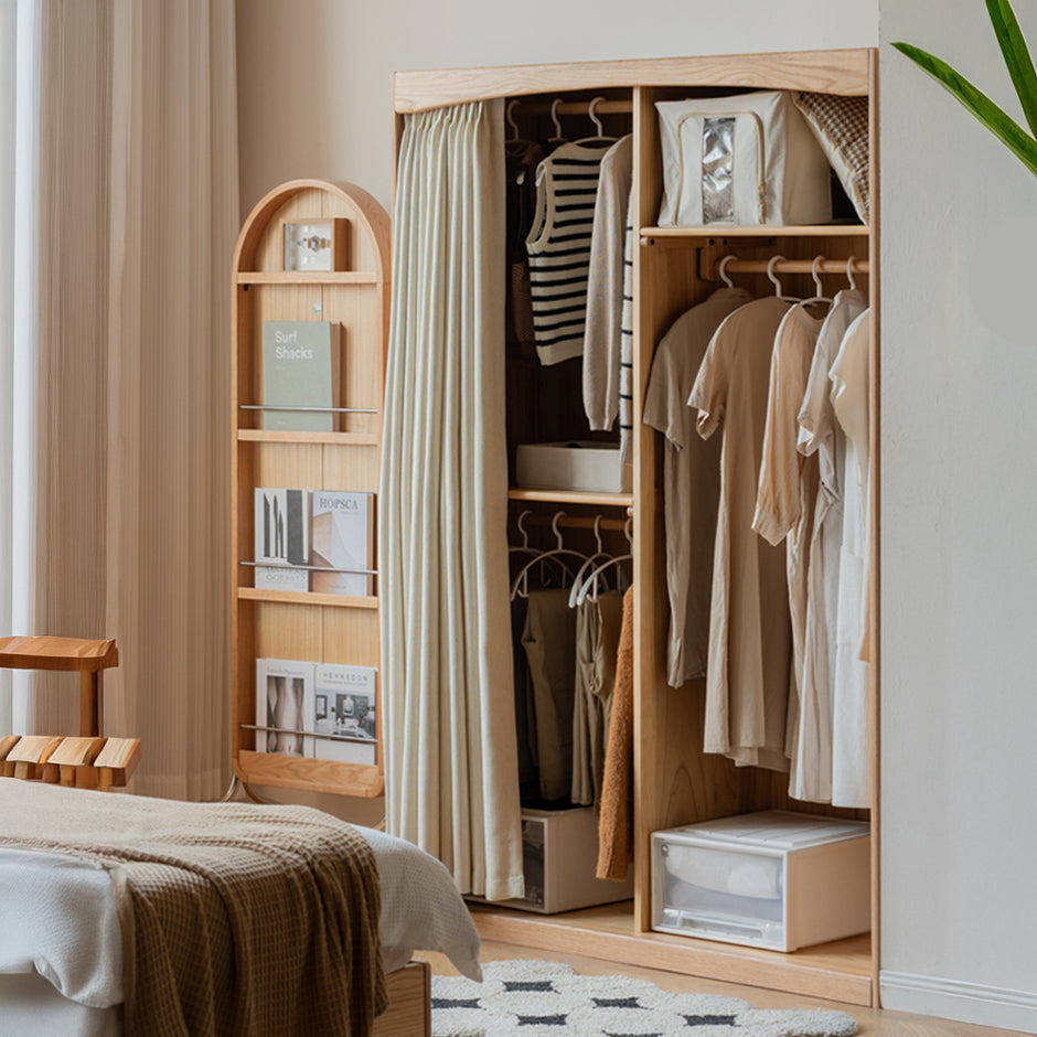 Naila Natural Solid Oak Wardrobe with Curtain – Oak Furniture Store New ...
