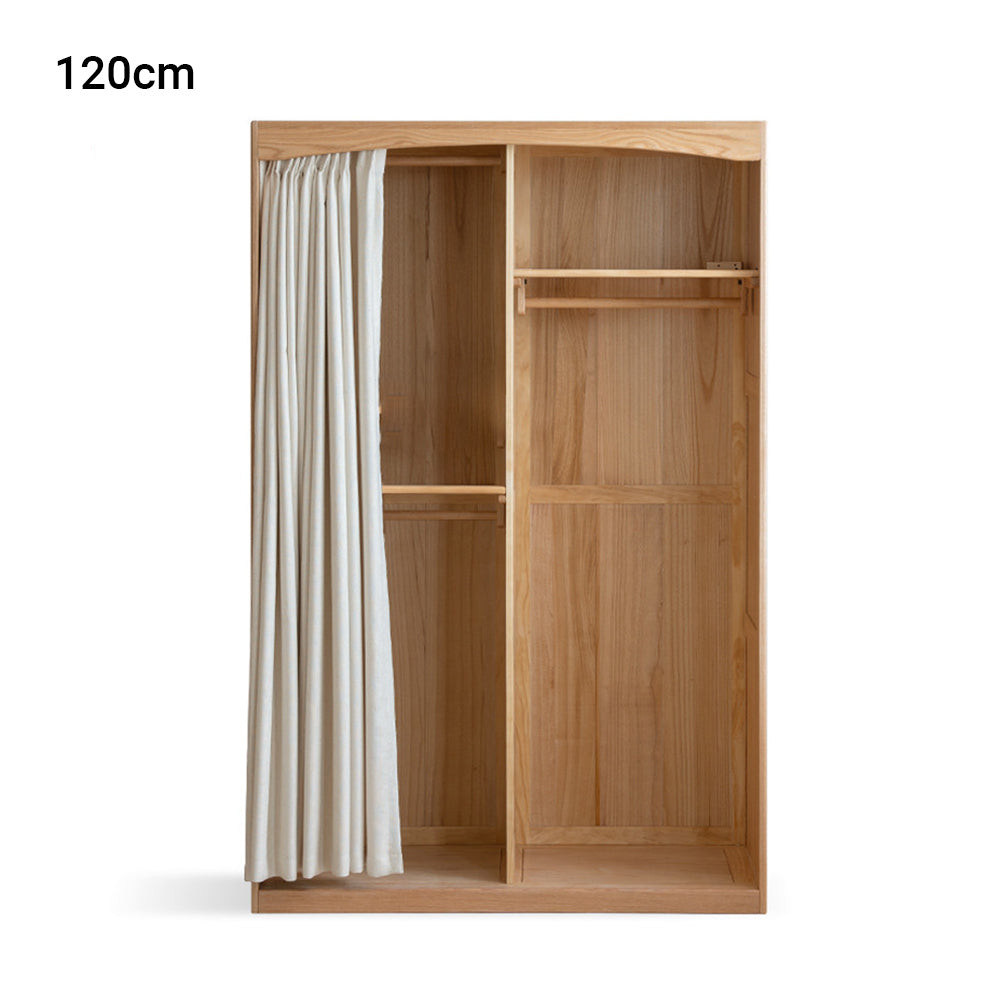 Naila Natural Solid Oak Wardrobe with Curtain