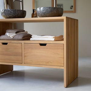 Nanterre Natural Solid Oak Double Basin Vanity Unit - Oak Furniture Store