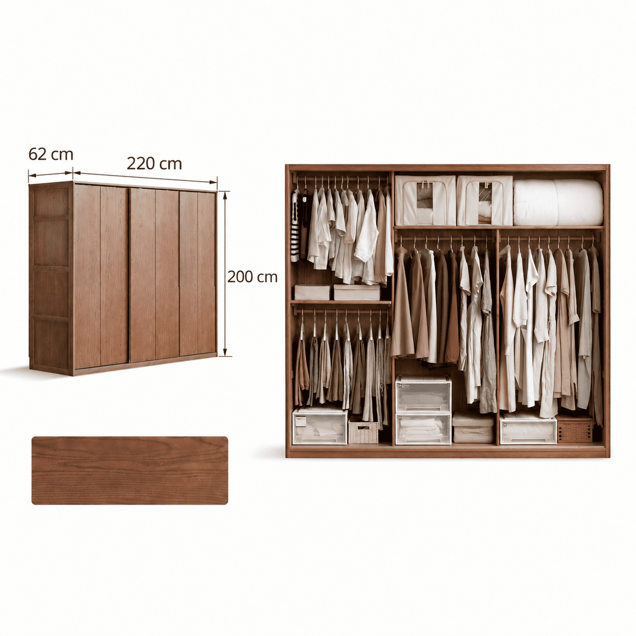 Neath 220 cm solid oak sliding door wardrobe dimension and internal storage guide